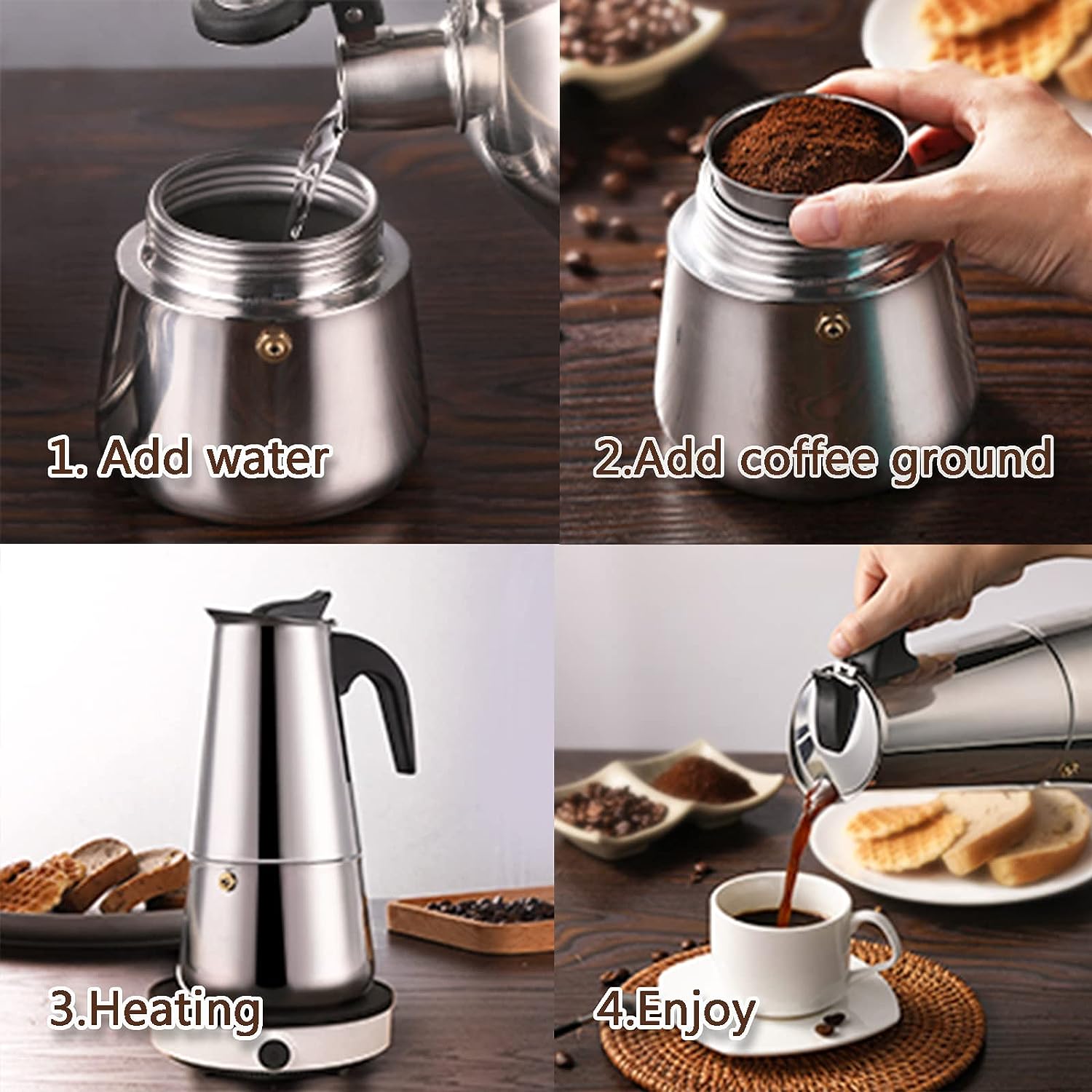 4/6/9 Cups Moka Pot Caffe Mach - đánh giá và giá Coffee Equipment Tools